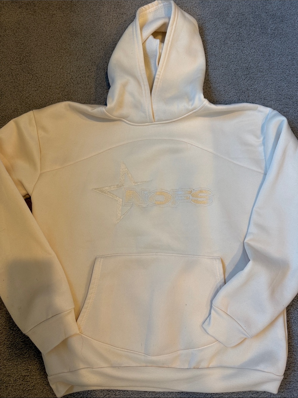 Cream Embroidered Logo Hoodie - Pullover Hooded Sweatshirt
